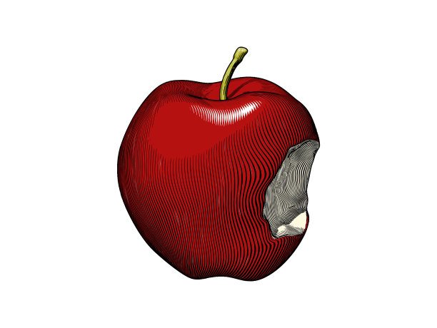 复古雕刻的咬苹果矢量插图图片下载