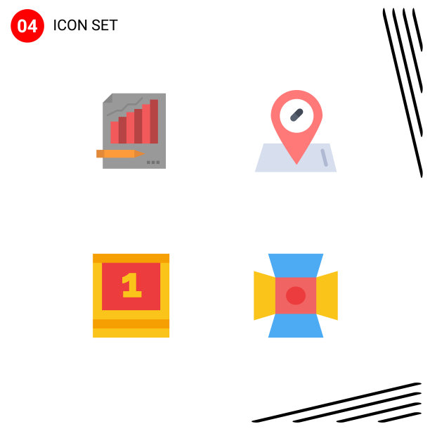 4个通用的平面图标设置为网络和移动图片下载