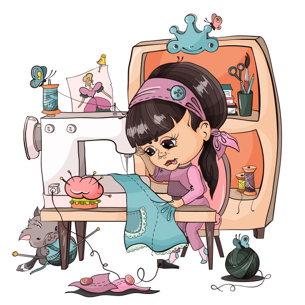 小女孩缝制图片下载