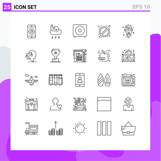通用图标符号组25个现代线条图片下载