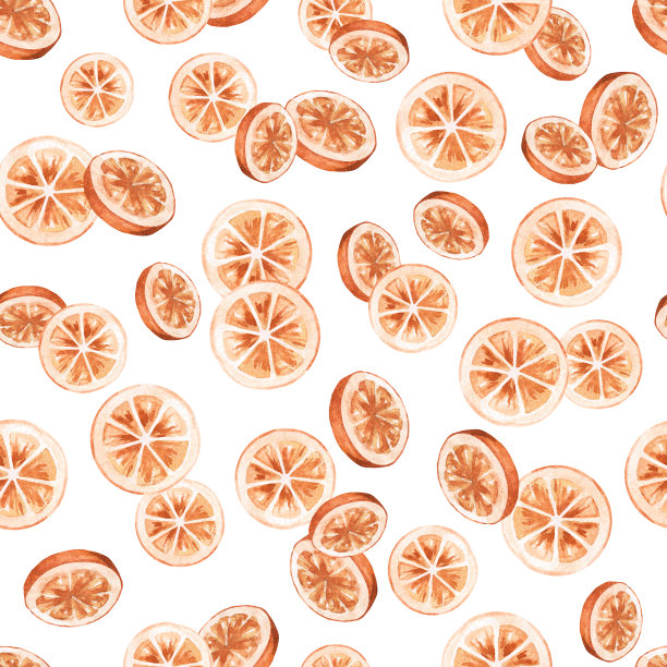 水彩的模式。无缝模式与橙色切片。用于印刷、纺织、设计、装饰等的纹理。图片下载
