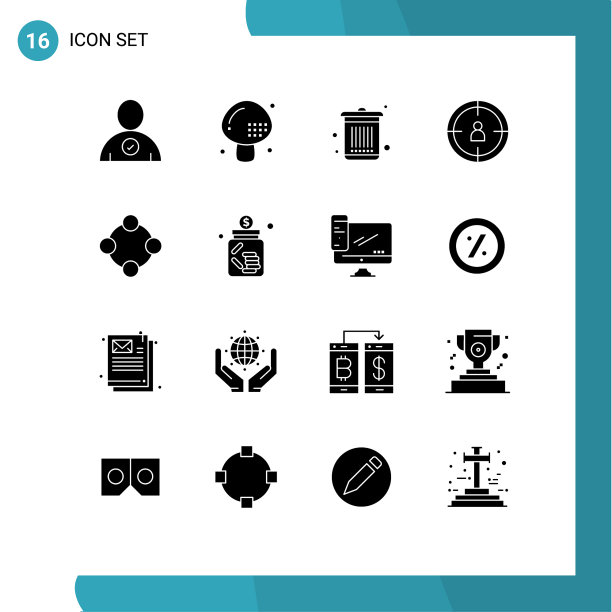 可编辑的线包16个简单的固体字形图片下载