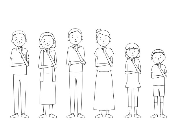 三代同堂家庭人物插画（爷爷、奶奶、爸爸、妈妈、女孩、男孩）图片下载