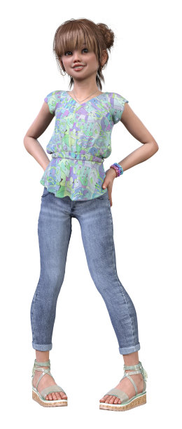 3D插图可爱的小女孩在白色图片下载