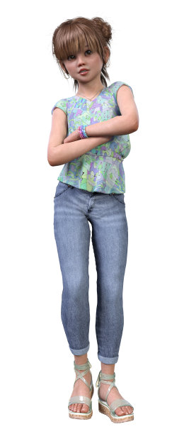 3D插图可爱的小女孩在白色图片下载