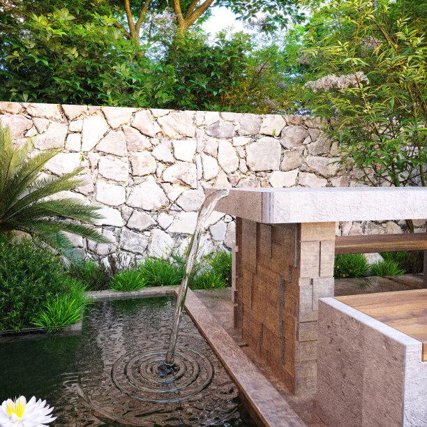 房子外部花园的3d渲染图片下载