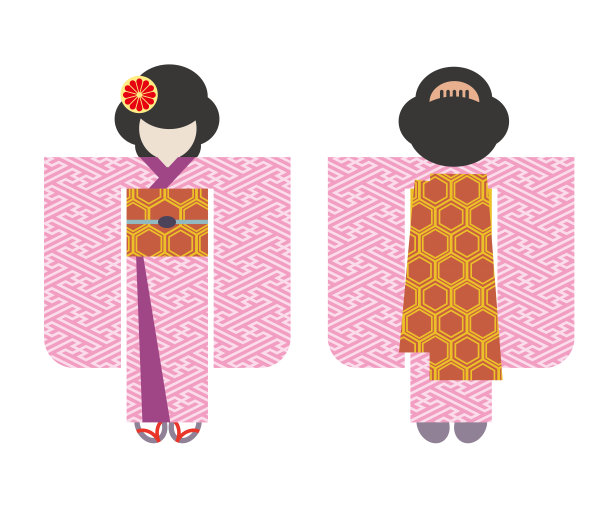 粉色和服女子简约矢量插画图片下载