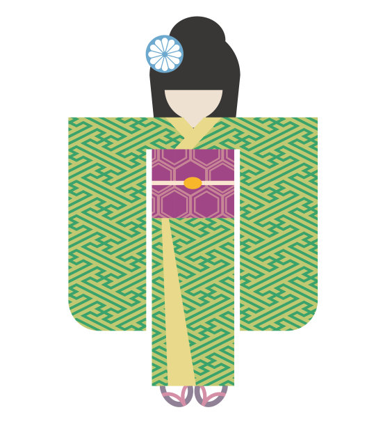 浅绿色和服女子简约矢量插画图片下载