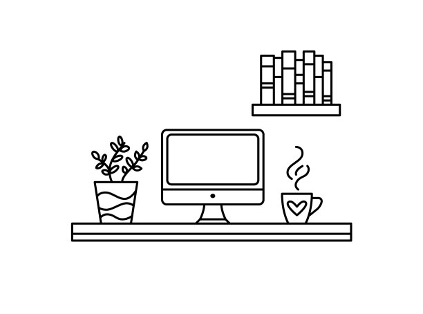 舒适的家庭工作场所与植物和茶图片下载