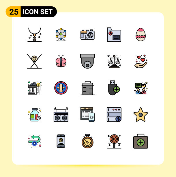 包装25个现代填充线平面颜色的标志图片下载