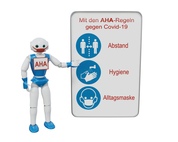 机器人指着AHA禁止Corona的标识图片下载
