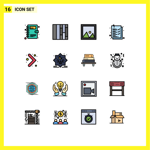 组16现代平面颜色填充线条集图片下载