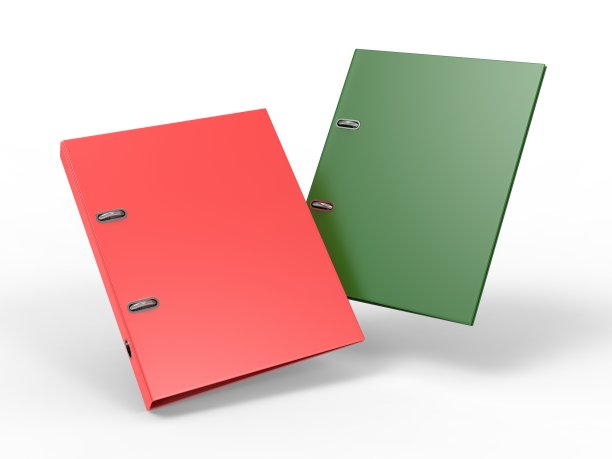 空白办公室红绿活页夹，用于模型设计和品牌展示。图片下载