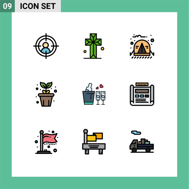 象形图设置9个简单的填充线平色图片下载