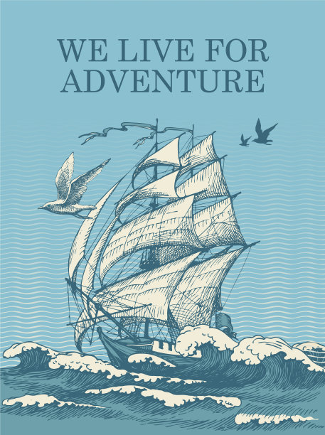 旗帜与帆船在海浪上素材图片