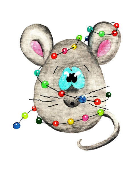 一只老鼠和一个花环，水彩画图片下载