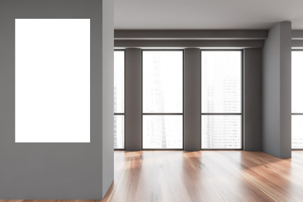 空灰色全景房间内部海报图片下载