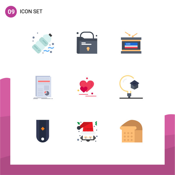 包装9个现代平面颜色的标志和符号图片下载