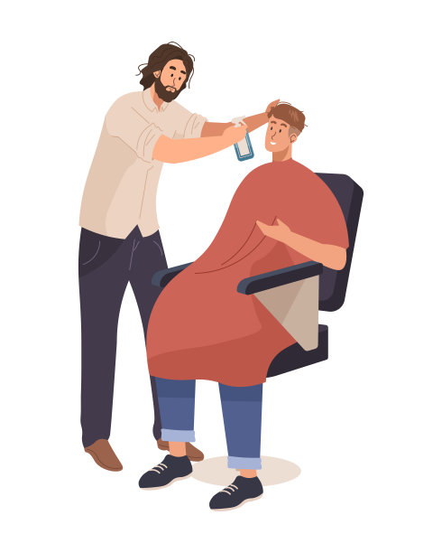 理发师在理发店给顾客喷头发图片下载