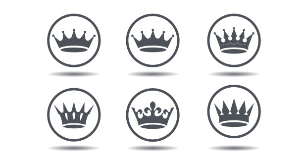一组向量国王王冠图标在白色的背景。矢量插图。会徽、图标和皇室符号。图片下载