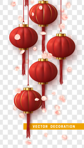 中国新年。背景亚洲红灯笼，粉红色的花，花樱花。图片下载