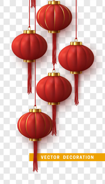 中国挂的红灯笼真实地孤立在透明的背景上图片下载