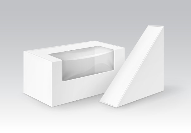 矢量组白色空白纸板矩形三角形带走盒子包装的三明治，食品，礼物，其他产品与塑料窗户模拟近距离隔离在白色背景图片下载