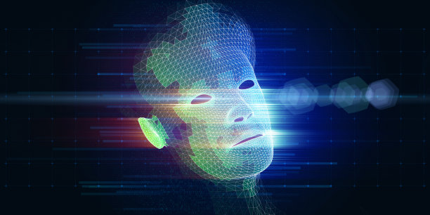 多边形技术背景与三维线框电子，模糊线和镜头效果。机器学习。人工智能概念用于商业和科学。大数据。科学数据。图片下载