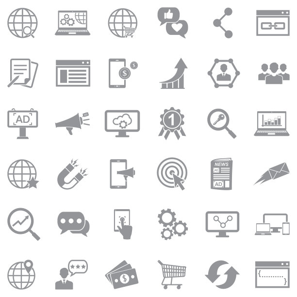 数字营销图标。灰色平面设计。矢量插图。图片下载