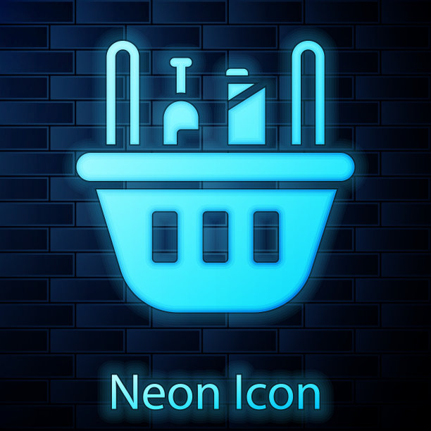 发光的霓虹购物篮和食物图标图片下载