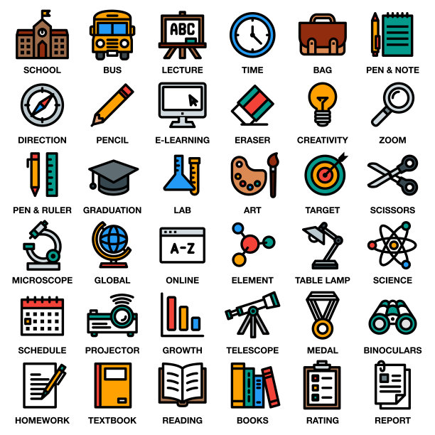 教育和学校图标设置图片下载