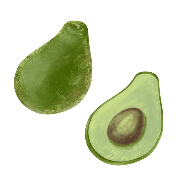 逼真的牛油果数字水彩插图。整个和切开的绿色鳄梨孤立在白色背景上。图片下载