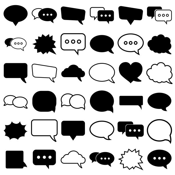 语音气泡大，黑色设置图标。语音气泡图标孤立在白色背景矢量插图图片下载