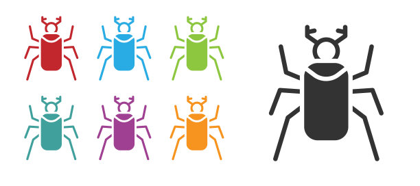 黑色甲虫虫图标孤立在白色背景。设置图标丰富多彩。向量图片下载