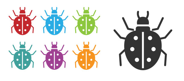 黑螨图标孤立在白色背景。设置图标丰富多彩。向量图片下载