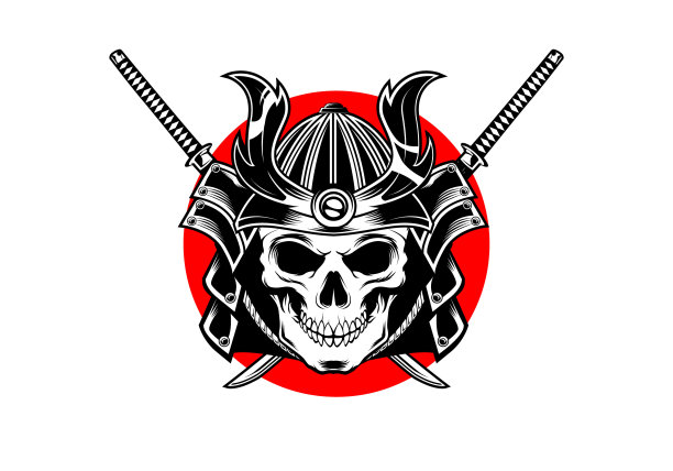 坏蛋日本武士武士头骨矢量插图图片下载