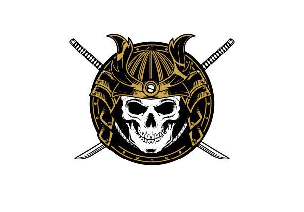 坏蛋日本武士武士头骨矢量插图图片下载