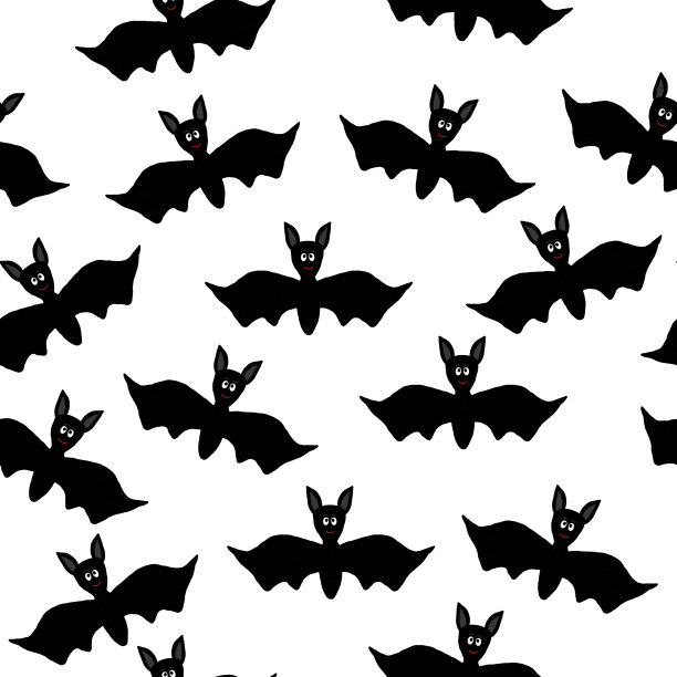 无缝模式与微笑蝙蝠在白色的背景图片下载