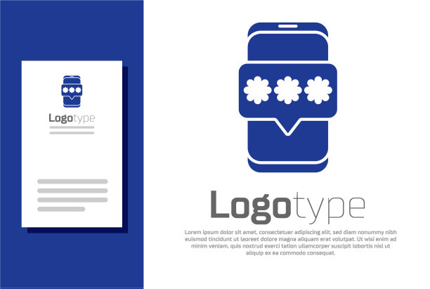蓝色手机和密码保护图标隔离图片下载