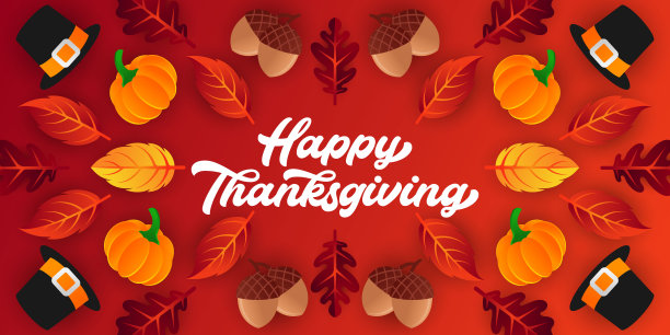 快乐的感恩节背景向量装饰树叶，南瓜，和橡子。感恩节节日快乐矢量背景设计海报模板，横幅，邀请和贺卡图片下载