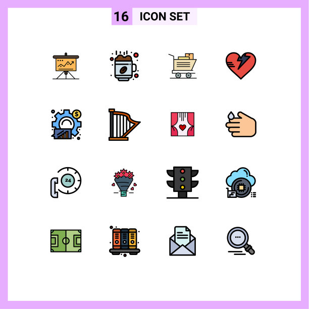 设置16商业平面彩色填充线条包图片下载