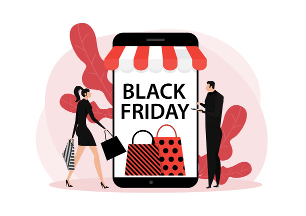 黑色星期五商店，男女商店在线服务，促销购买营销插图图片下载