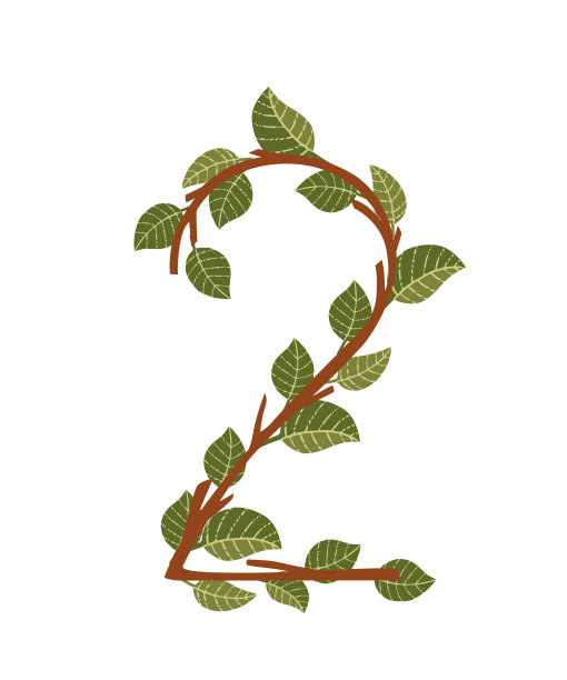 2棕色树枝与绿色树叶生态字体平面矢量插图孤立在白色背景图片下载
