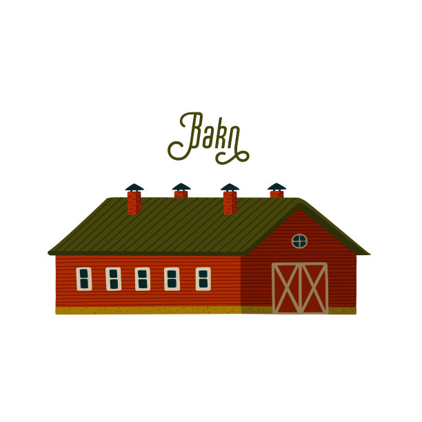 红色谷仓。木谷仓房子在乡村复古风格图片下载
