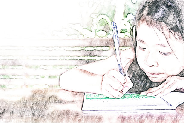 抽象彩色女童学习教育的水彩插画绘画背景。图片下载