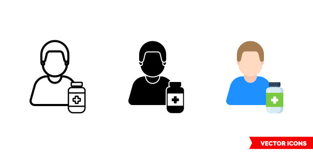 药师图标三种颜色，黑白，轮廓。孤立向量符号符号图片下载