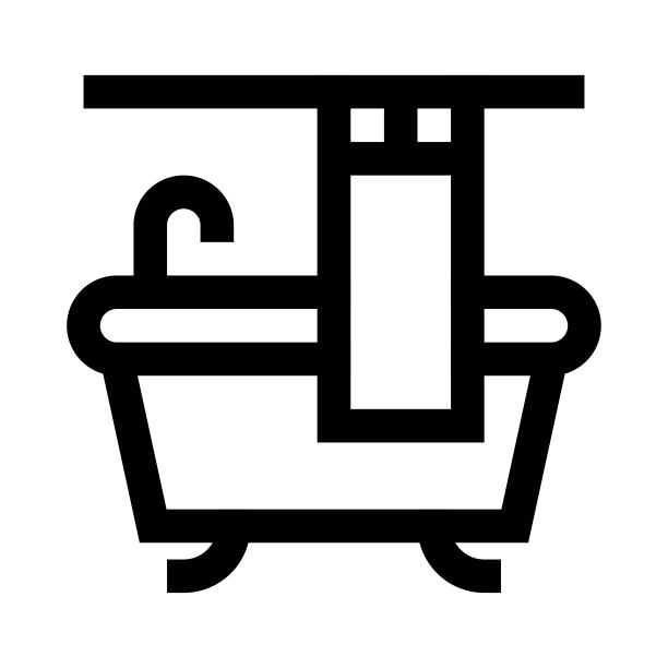 浴室或卫生间相关的浴缸与水龙头和窗帘矢量线型风格，图片下载