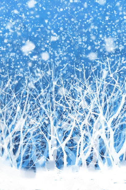 数字艺术绘画冬天的树在雪，丙烯酸在画布纹理，讲故事的插图图片下载