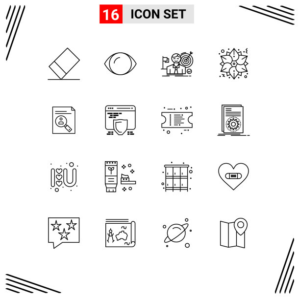 可编辑的线包16个简单的轮廓CV图片下载