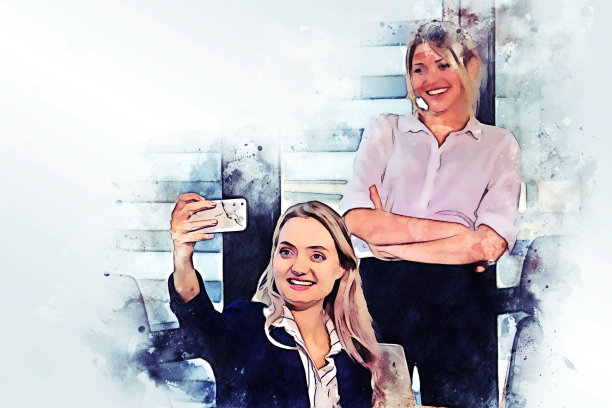 年轻的商业团队策划和工作桌前的水彩画插画背景。图片下载